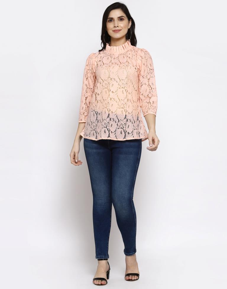 Peach Coloured Plain Russell Net Top | Leemboodi