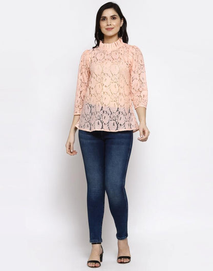 Peach Coloured Plain Russell Net Top | Leemboodi