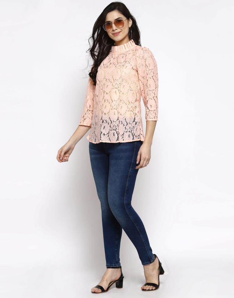 Peach Coloured Plain Russell Net Top | Leemboodi