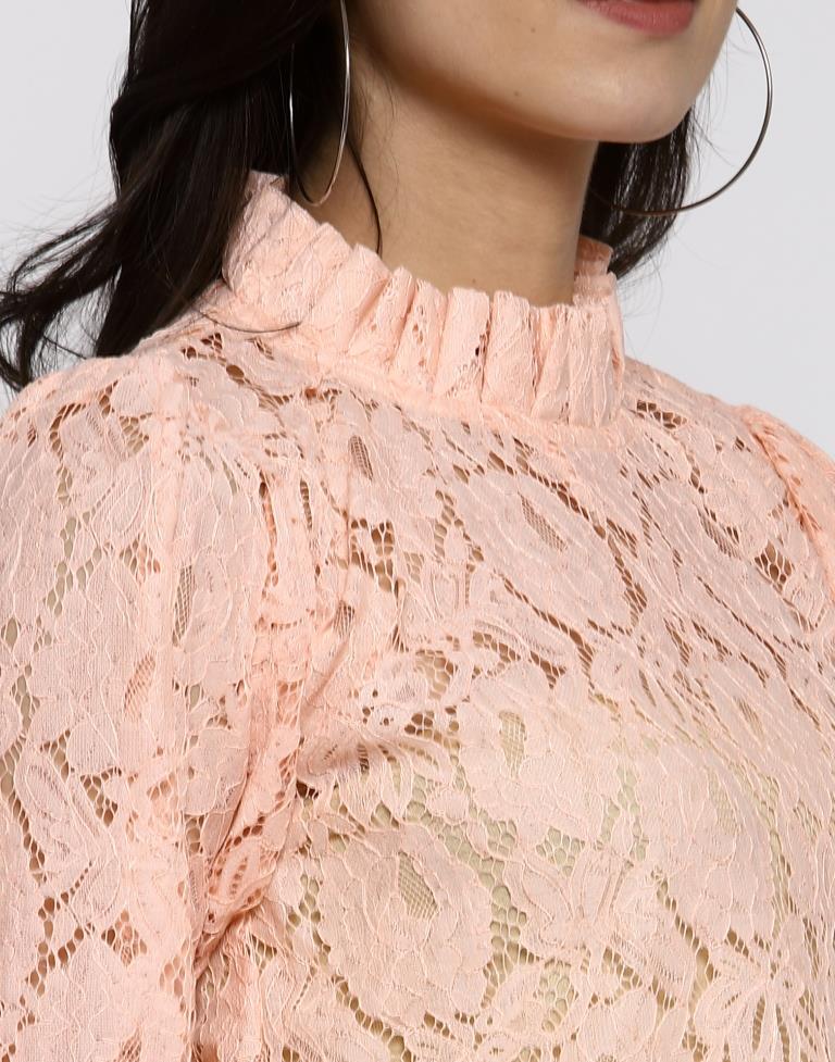 Peach Coloured Plain Russell Net Top | Leemboodi