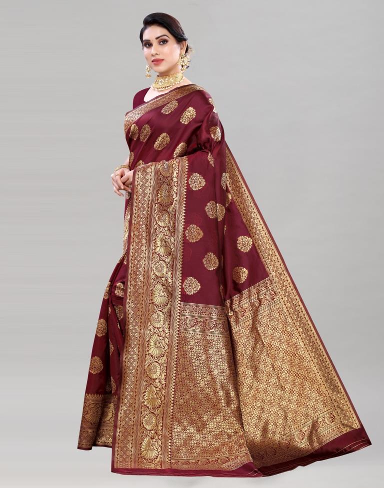 Refreshing Maroon Banarasi Saree | Sudathi
