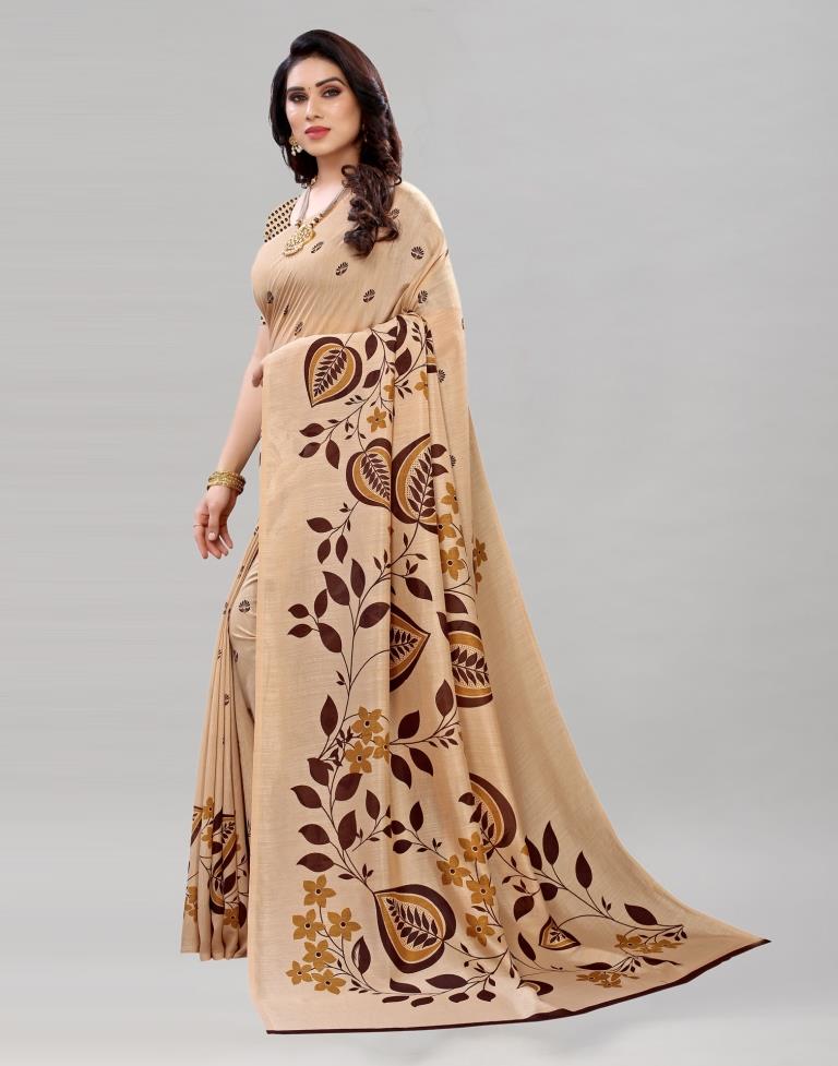 Beige Floral Printed Saree | Sudathi