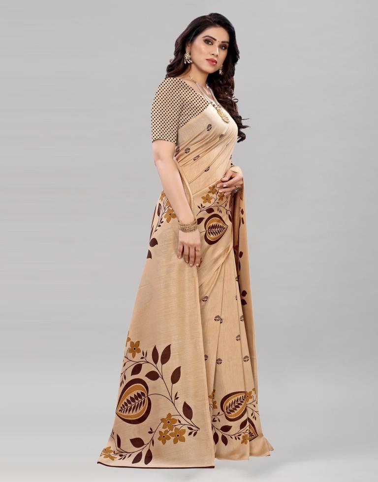 Beige Floral Printed Saree | Sudathi