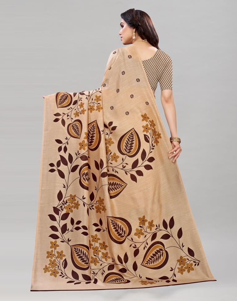 Beige Floral Printed Saree | Sudathi