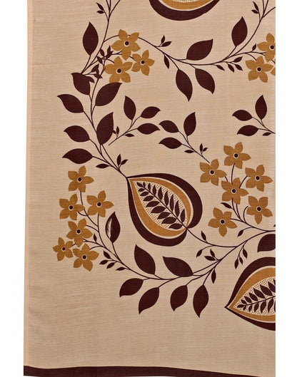 Beige Floral Printed Saree | Sudathi