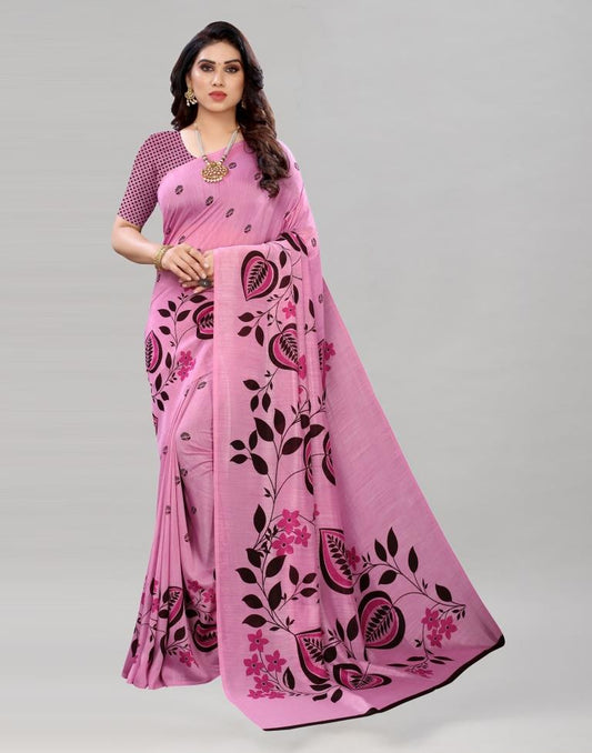 Lavender Pink Floral Printed Saree | Sudathi