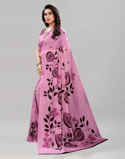 Lavender Pink Floral Printed Saree | Sudathi