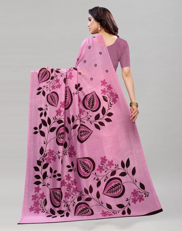 Lavender Pink Floral Printed Saree | Sudathi