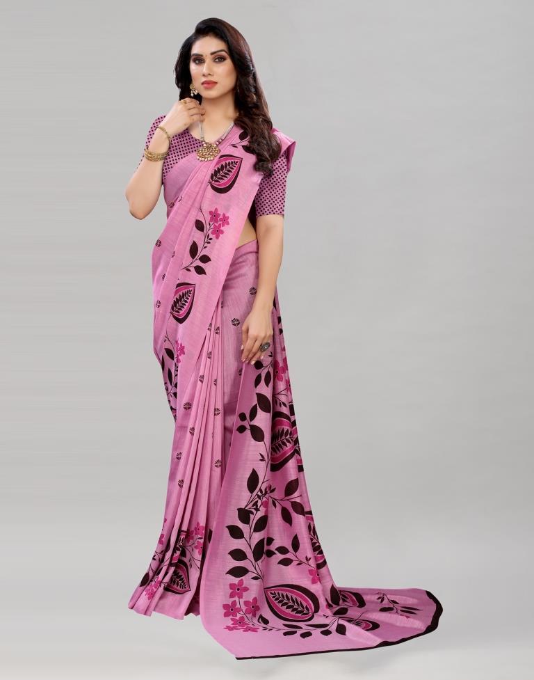 Lavender Pink Floral Printed Saree | Sudathi