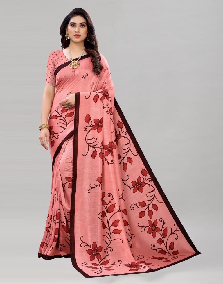 Glitzy Pink Floral Printed Saree | Sudathi