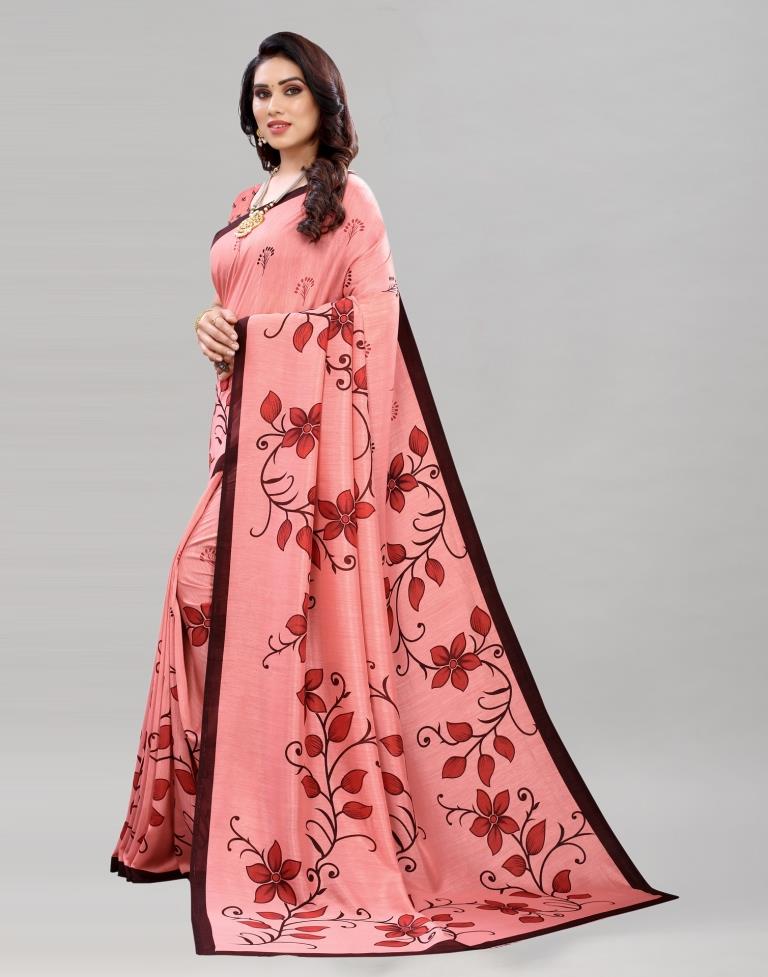Glitzy Pink Floral Printed Saree | Sudathi