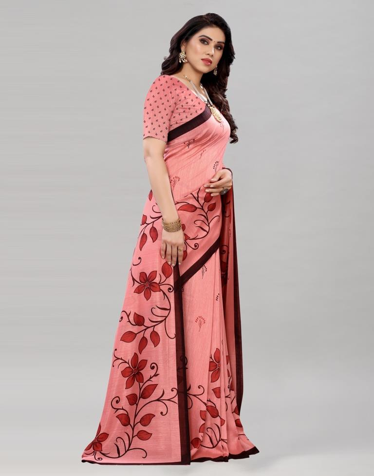 Glitzy Pink Floral Printed Saree | Sudathi