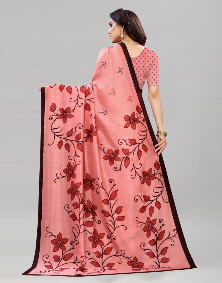Glitzy Pink Floral Printed Saree | Sudathi