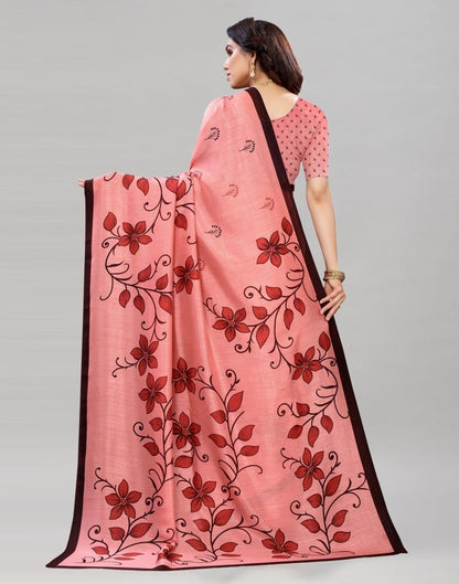 Glitzy Pink Floral Printed Saree | Sudathi