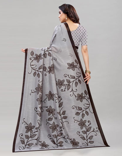 Grey Silk Floral Printed Saree | Sudathi