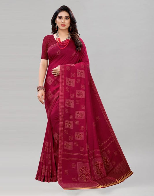 Distinctive Maroon Printed Saree | Sudathi