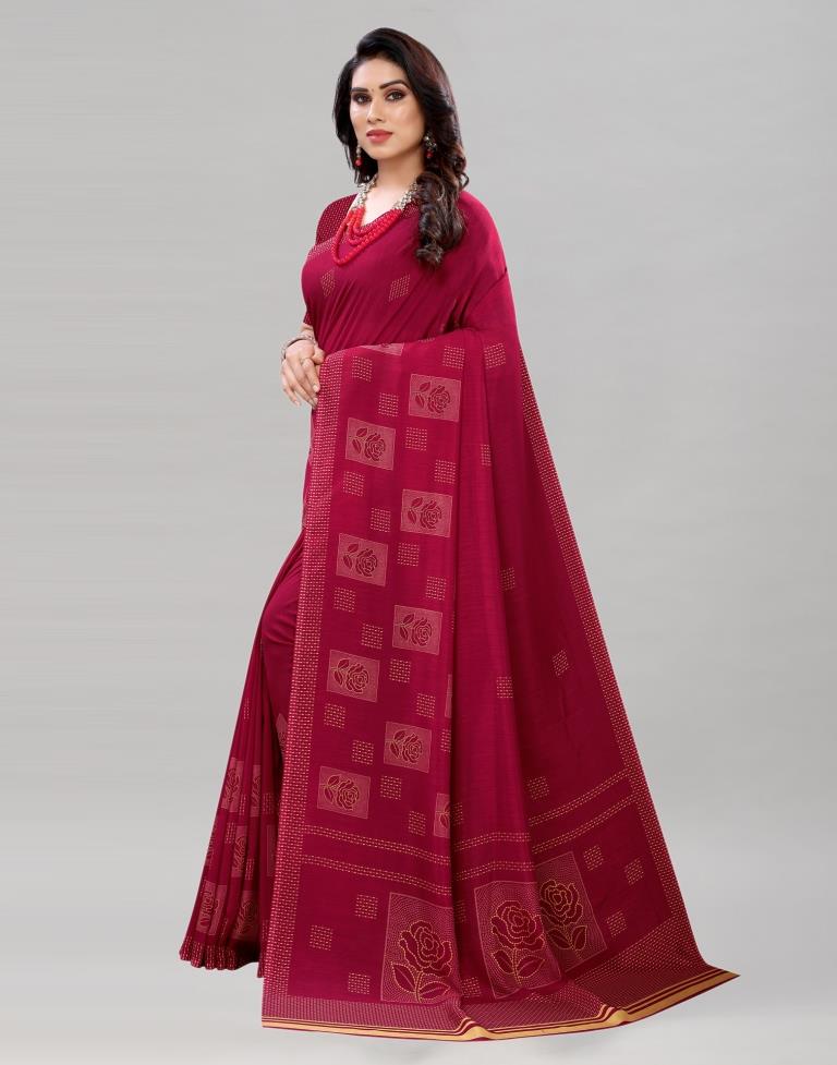 Distinctive Maroon Printed Saree | Sudathi