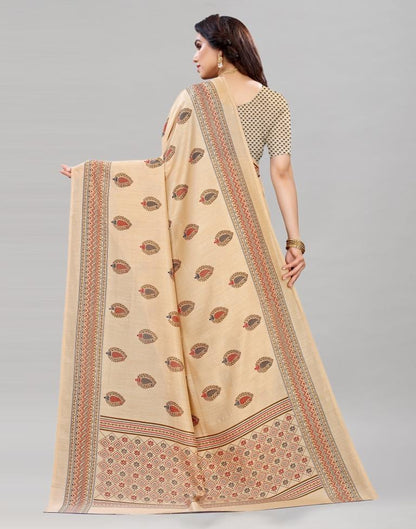 Engrossing Cream Printed Saree | Sudathi