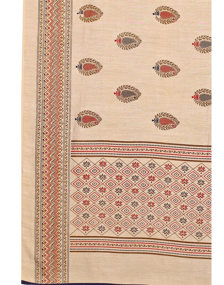 Engrossing Cream Printed Saree | Sudathi