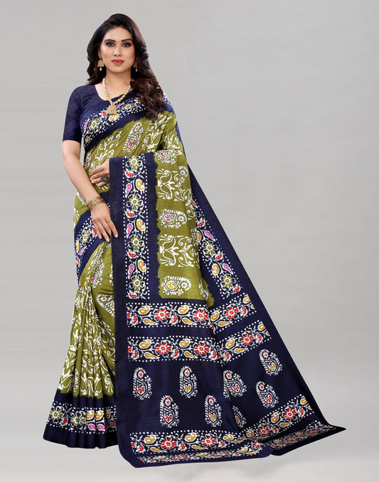 Olive Green Printed Saree | Sudathi