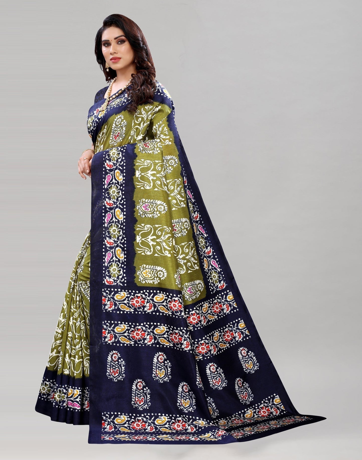 Olive Green Printed Saree | Sudathi