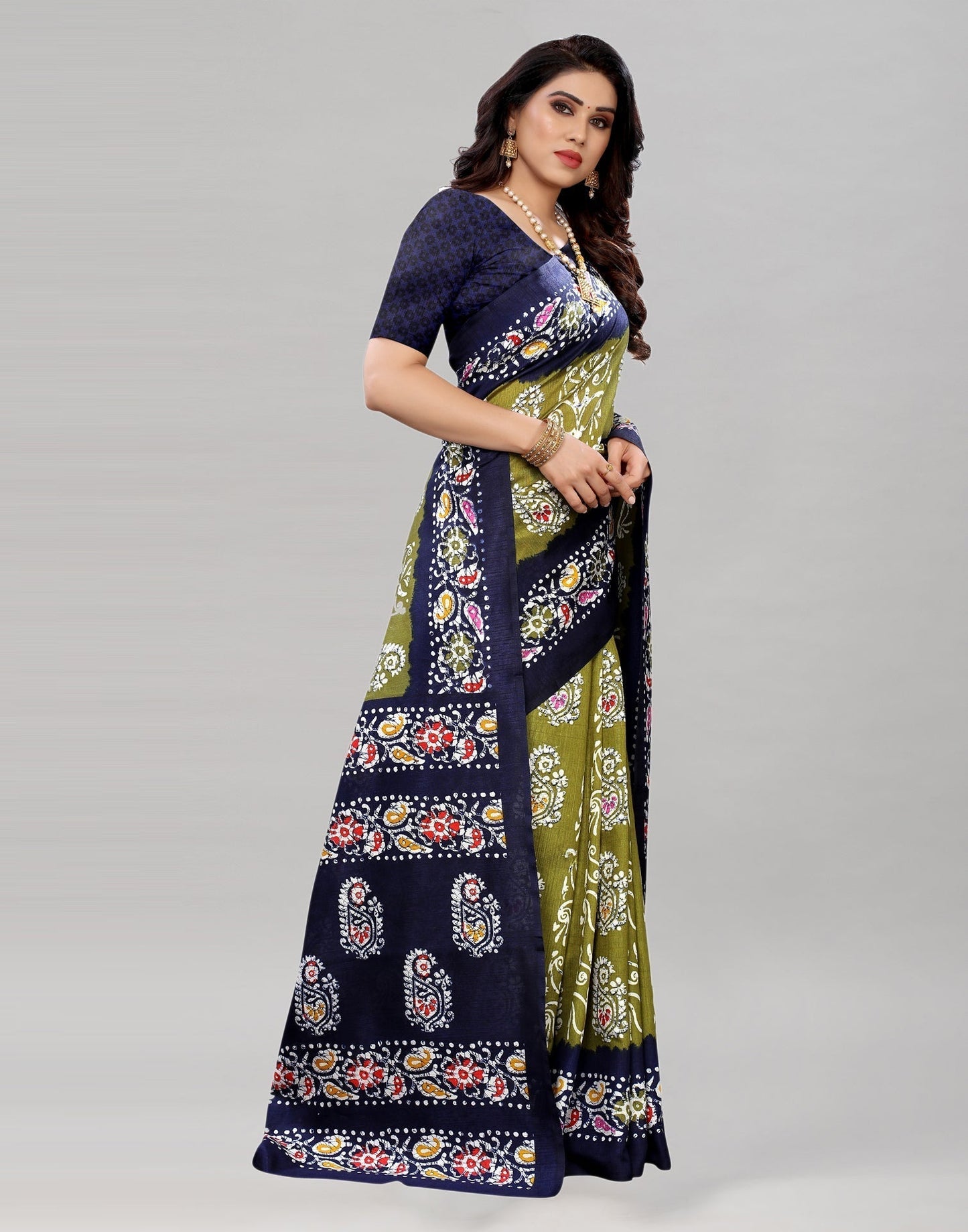 Olive Green Printed Saree | Sudathi