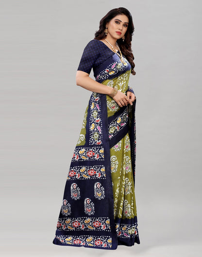 Olive Green Printed Saree | Sudathi