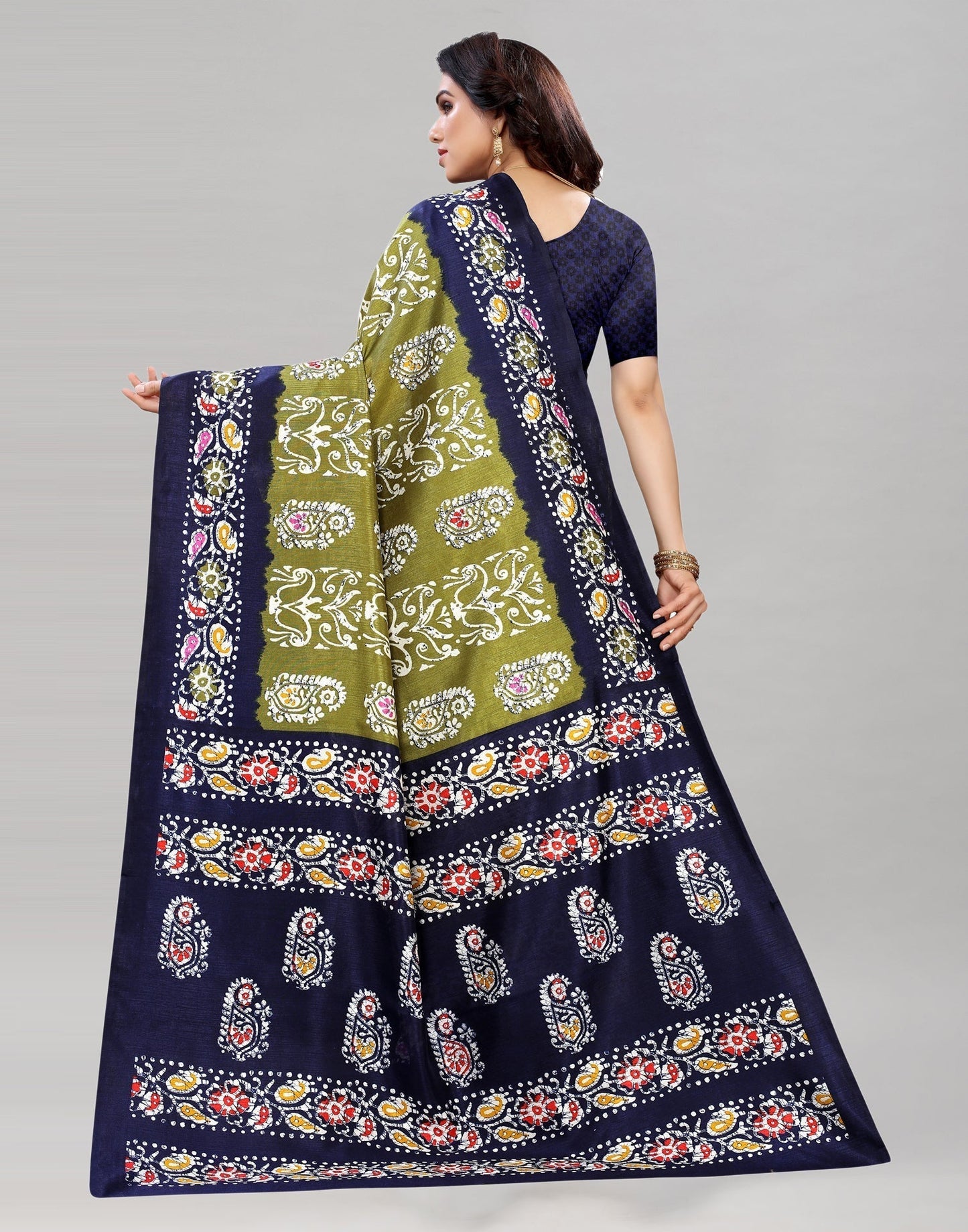 Olive Green Printed Saree | Sudathi