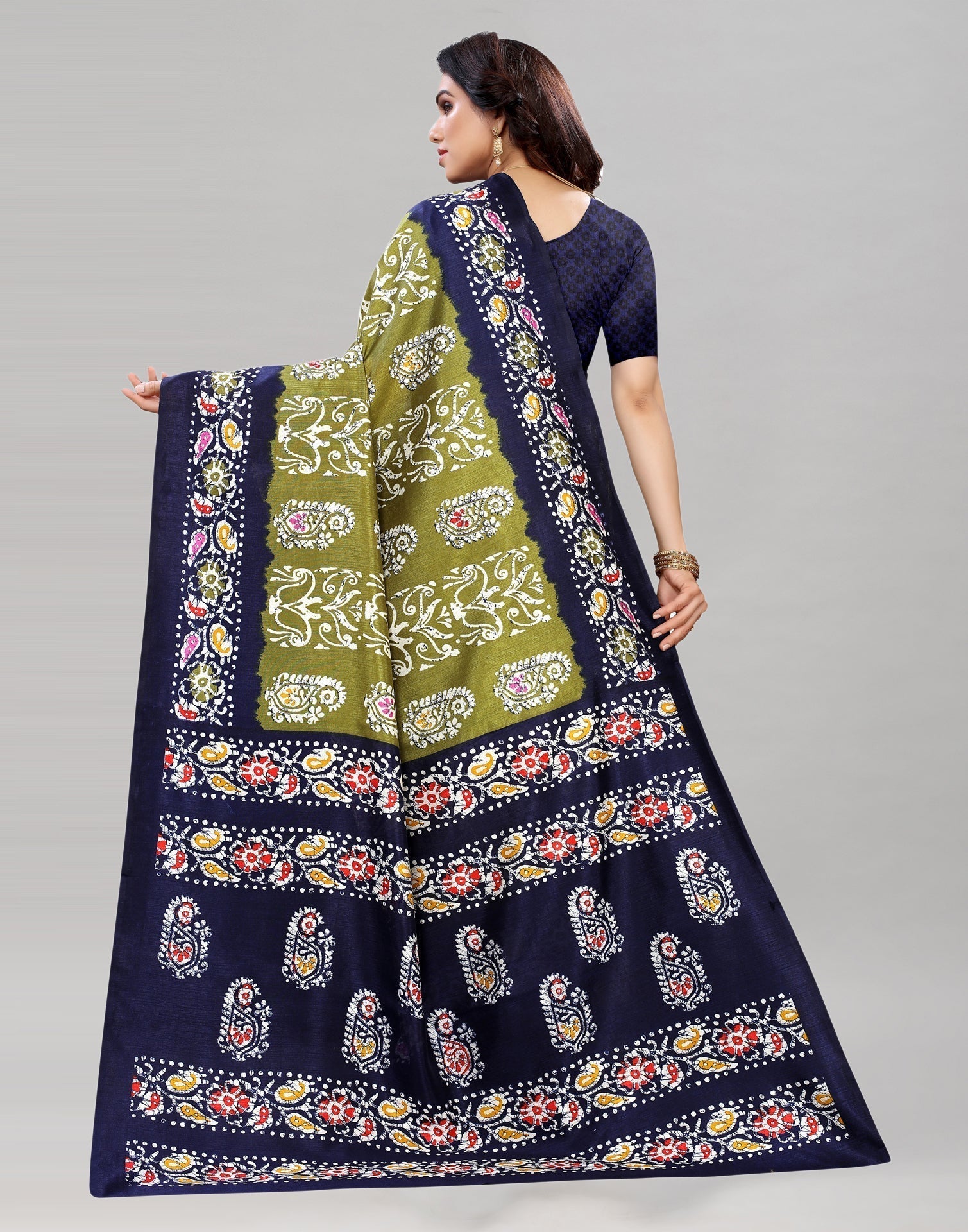 Olive Green Printed Saree | Sudathi