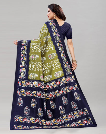 Olive Green Printed Saree | Sudathi