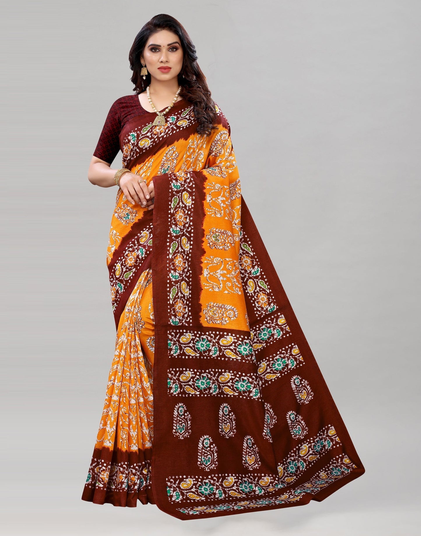 Orange Printed Saree | Sudathi