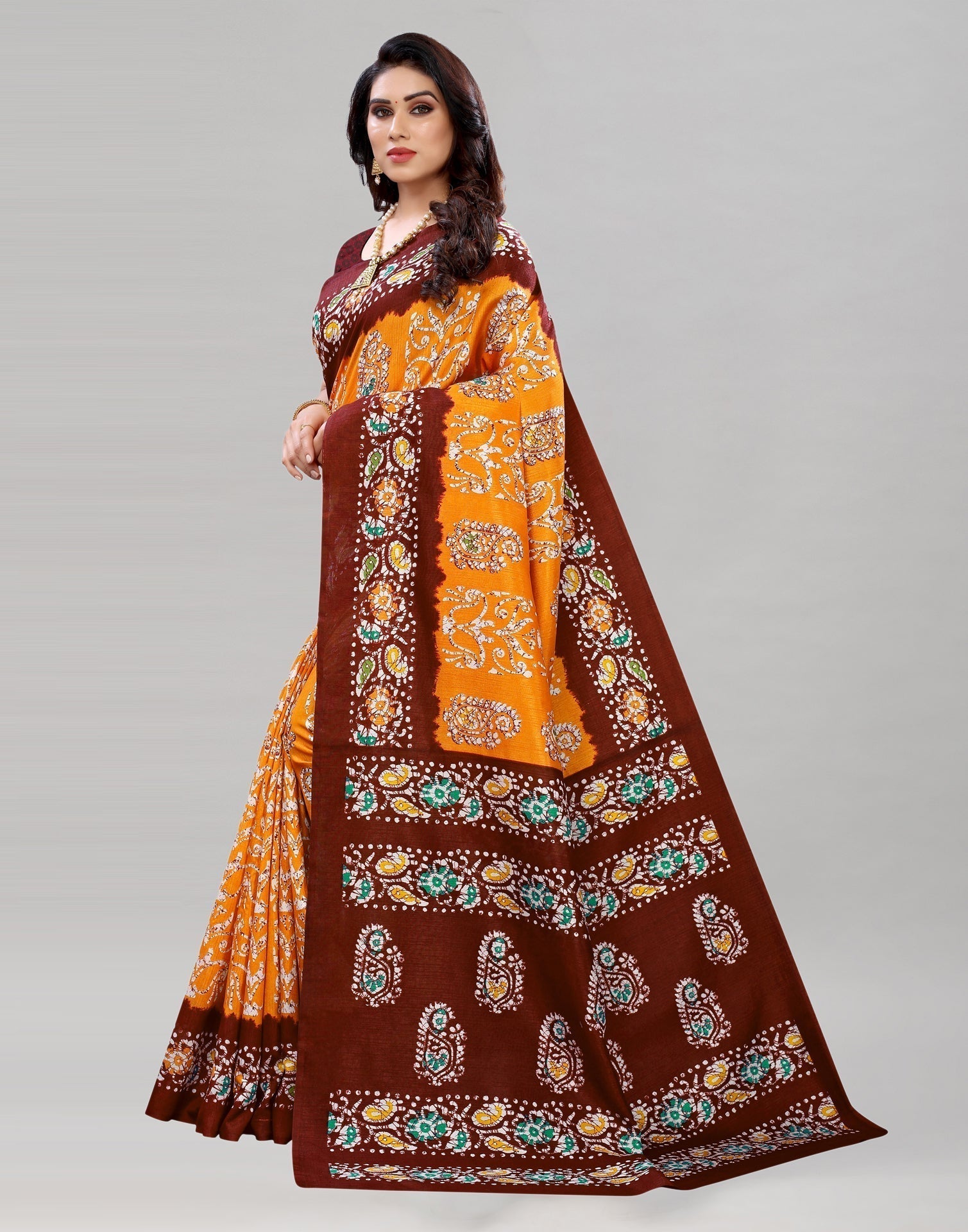 Orange Printed Saree | Sudathi