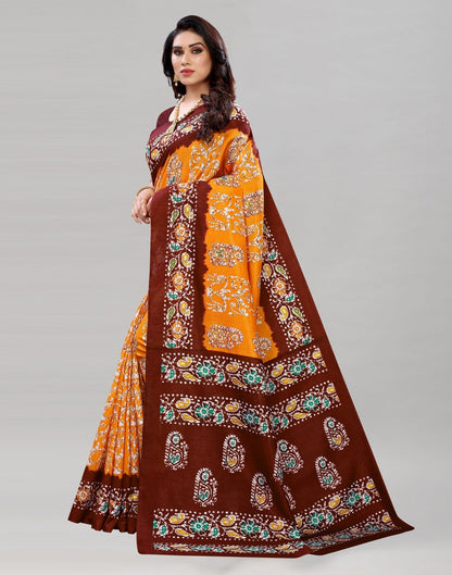 Orange Printed Saree | Sudathi