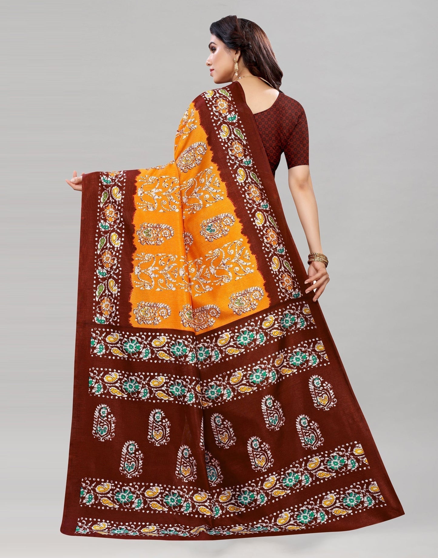 Orange Printed Saree | Sudathi