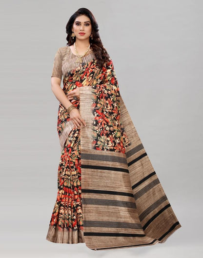 Wood Brown Printed Saree | Sudathi