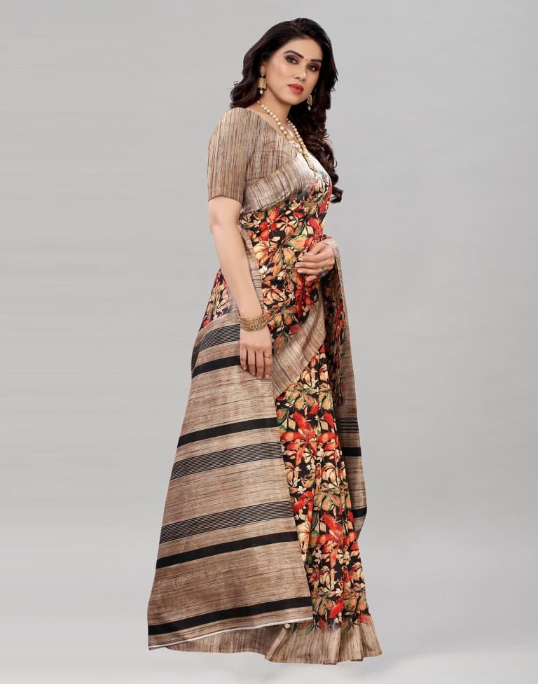 Wood Brown Printed Saree | Sudathi