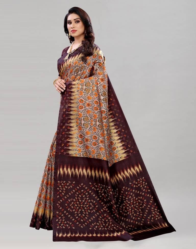 Divine Brown Printed Saree | Sudathi