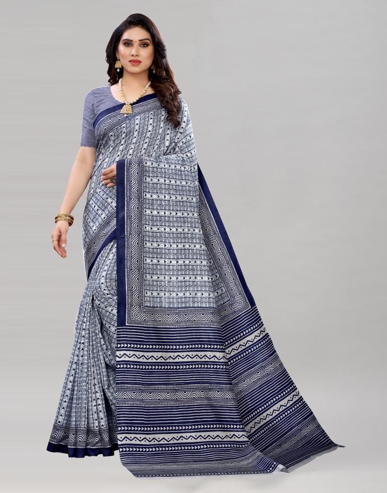 Navy Blue Printed Saree | Sudathi