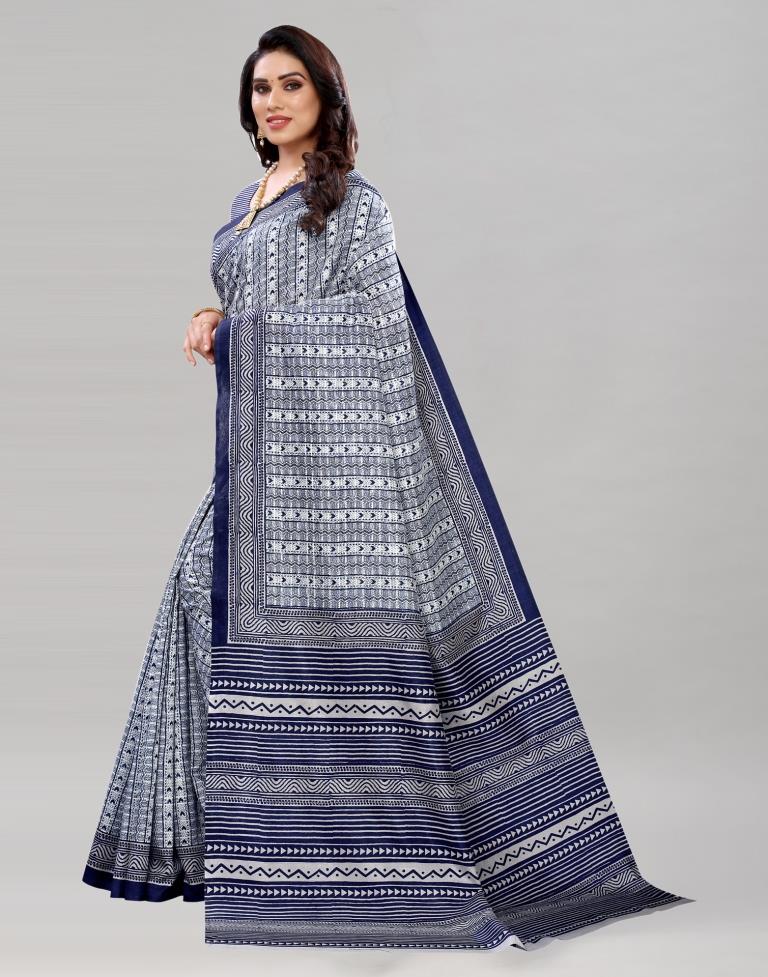 Navy Blue Printed Saree | Sudathi