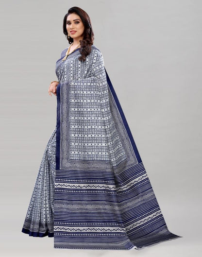Navy Blue Printed Saree | Sudathi