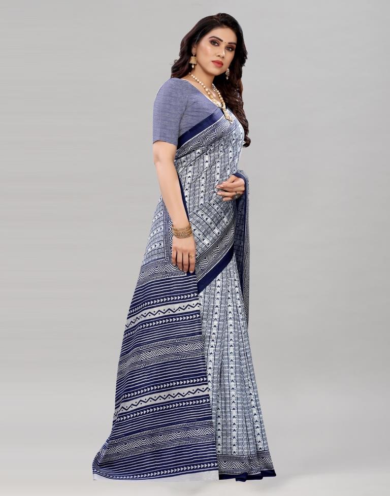 Navy Blue Printed Saree | Sudathi