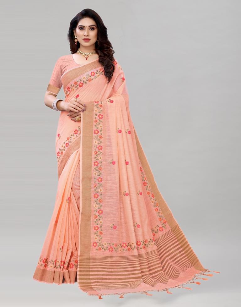 Pink Embroidered Cotton Saree | Sudathi