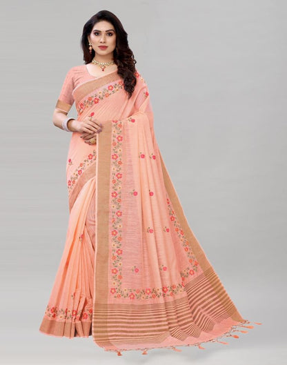 Pink Embroidered Cotton Saree | Sudathi