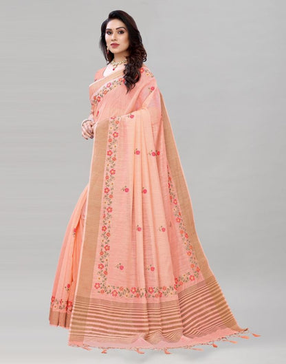 Pink Embroidered Cotton Saree | Sudathi
