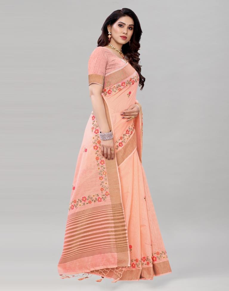 Pink Embroidered Cotton Saree | Sudathi