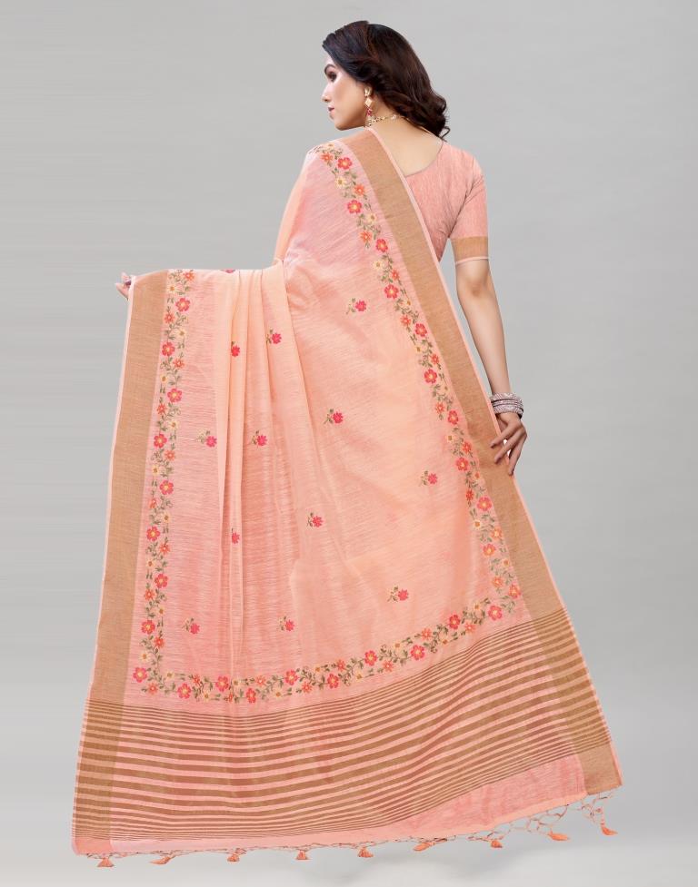 Pink Embroidered Cotton Saree | Sudathi