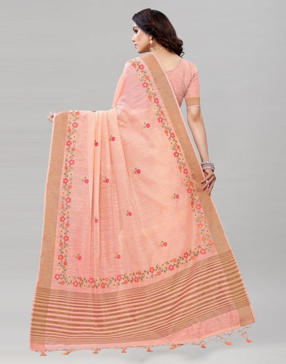 Pink Embroidered Cotton Saree | Sudathi