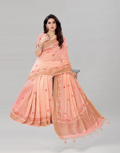 Pink Embroidered Cotton Saree | Sudathi