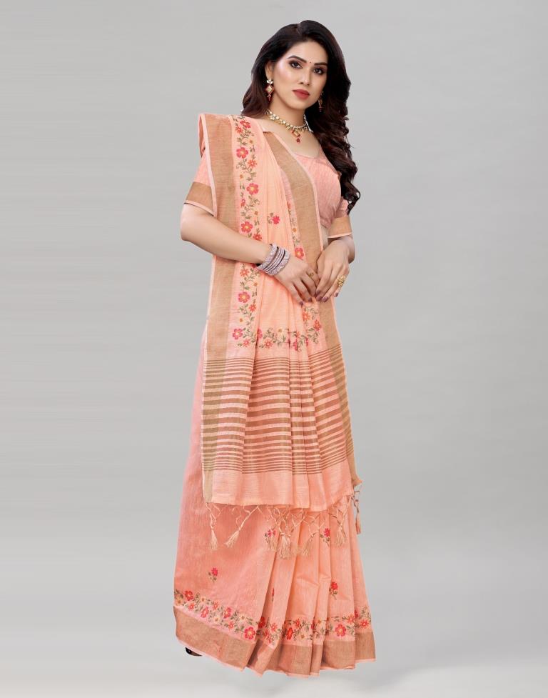 Pink Embroidered Cotton Saree | Sudathi
