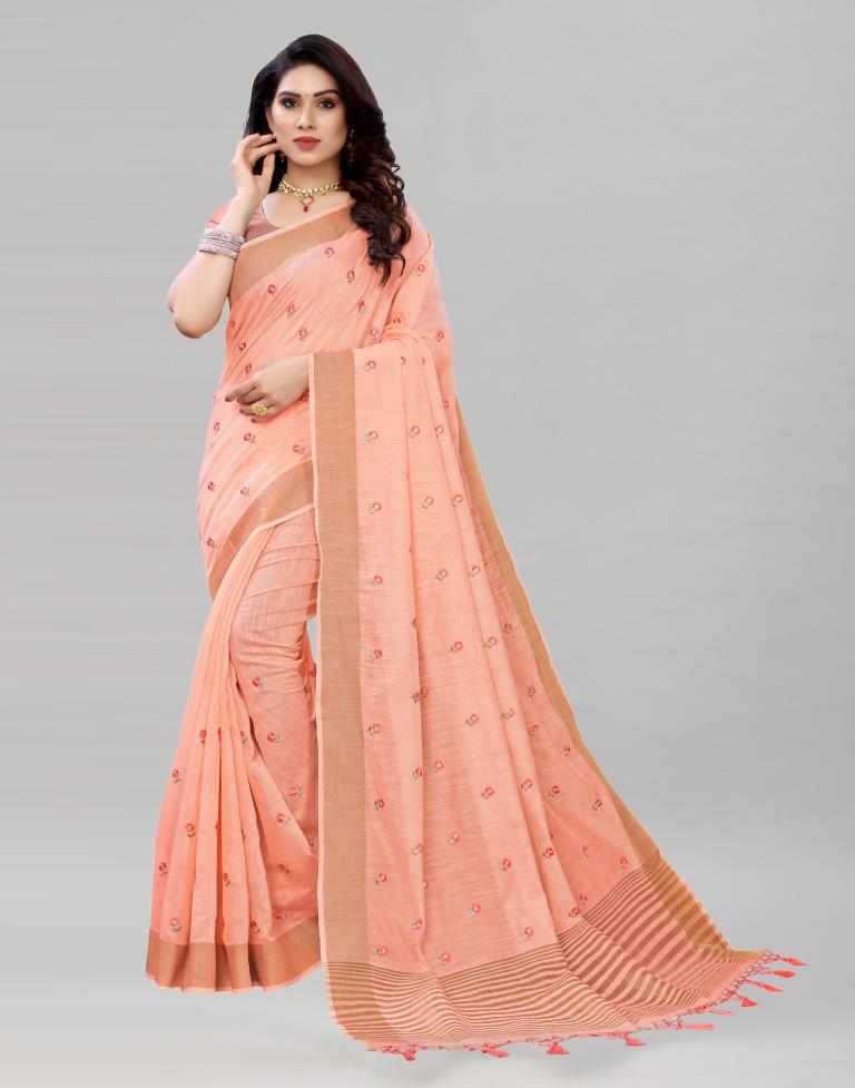 Pink Embroidered Cotton Saree | Sudathi
